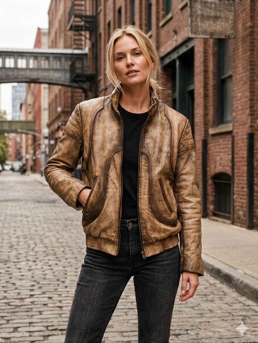 THE LEATHER RANCH Vintage Leather Bomber Jacket